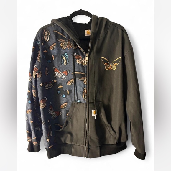 Carhartt Jackets & Blazers - Carhartt Women's Bomber Jacket with Butterfly Print - Black and Brown